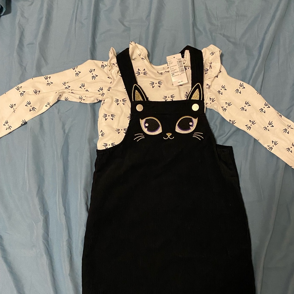 Corduroy cat dress with long sleeve cat top included